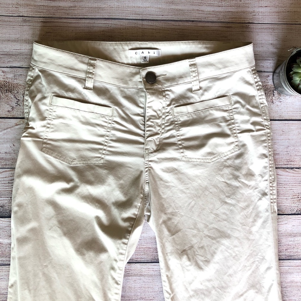 EUC Cabi twill beige/khaki flare pants sz  6